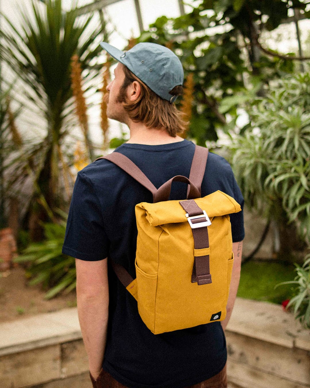Roll Top Mini Organic Cotton Backpack – Mustard I The Level Collective