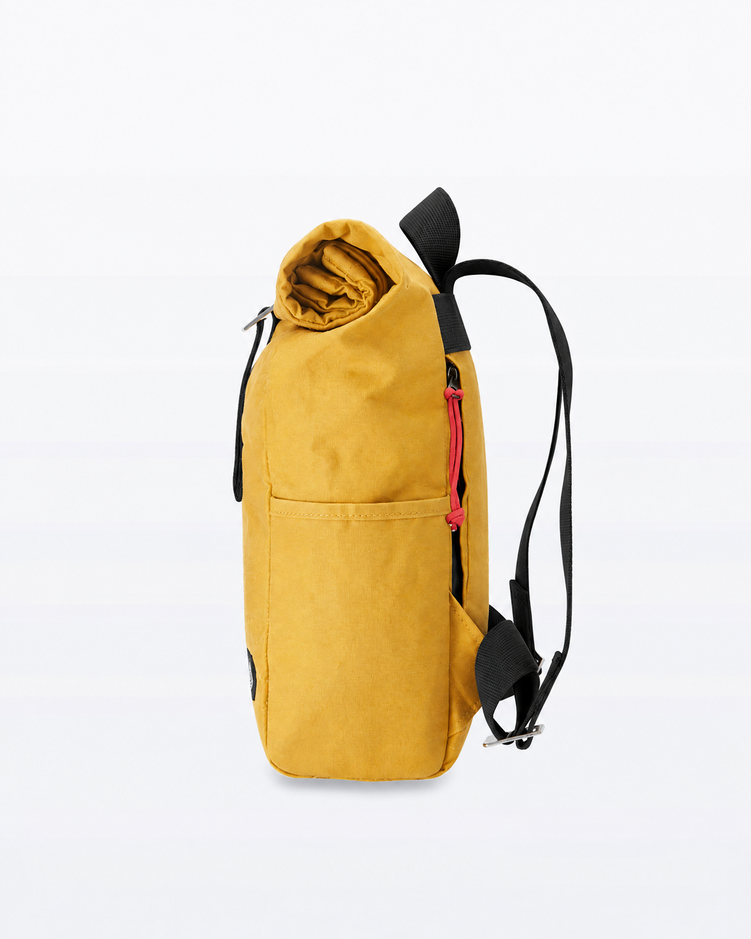 Roll Top Mini in Mustard, side profile with black strap