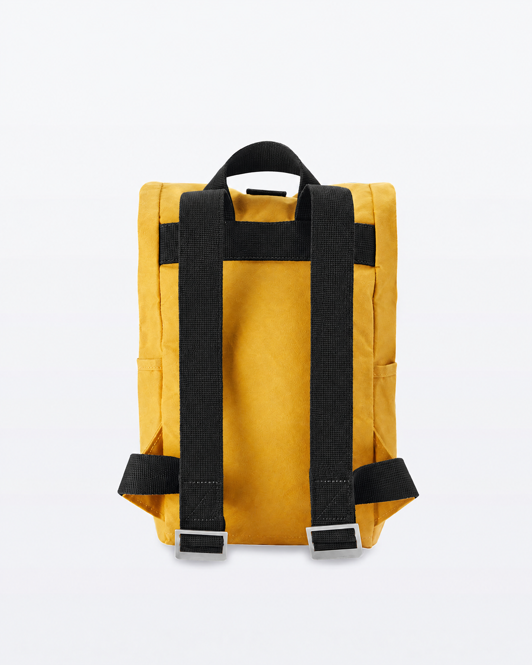 Back of the Roll Top Mini in Mustard showing black webbing shoulder straps