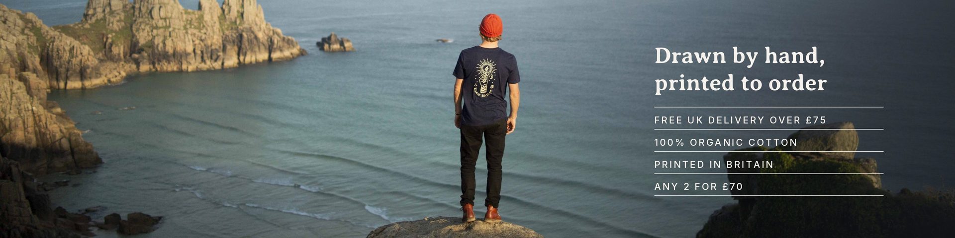 Organic cotton T-shirt on the Cornish coast